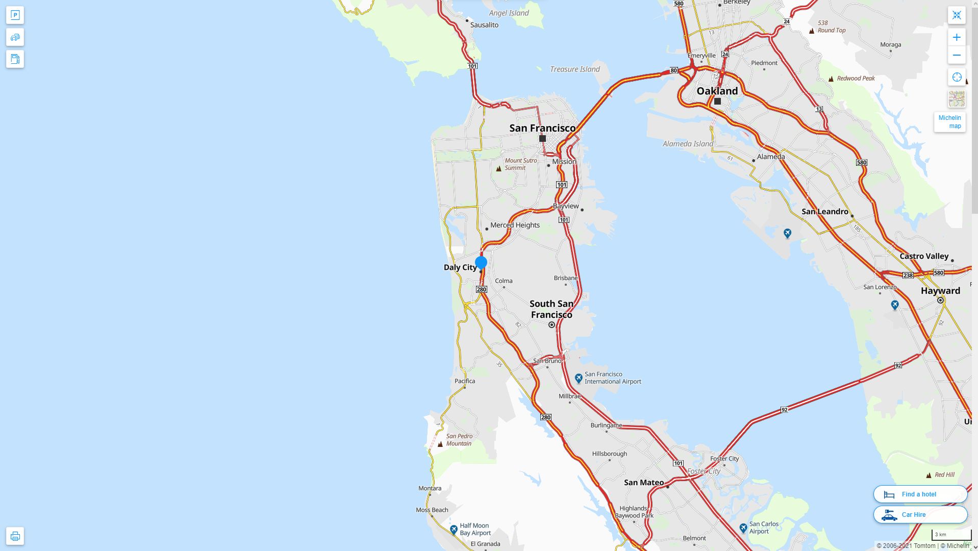 Daly City California Highway and Road Map